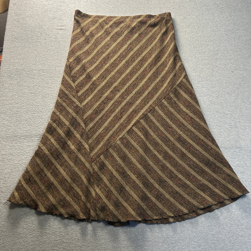 Christopher Banks Midi Skirt Womens Large Patchwork Brown Stripe A Line Boho - Picture 2 of 7
